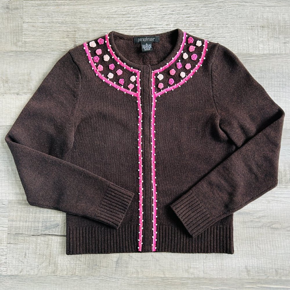 Paraphrase lambswool blend beaded Embellished Cardigan Sweater (size S)